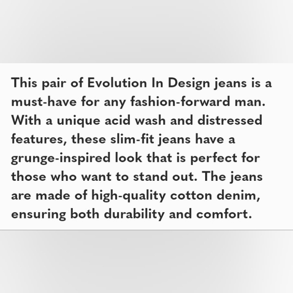 Evolution In Design NWT Jeans Acid Wash Distressed Mens Slim Fit. New with tag - Picture 5 of 9